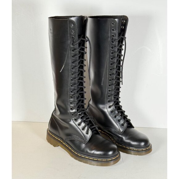 Dr. Martens 11300 Black Leather Tall Combat Boots 20 Eyelet Unisex - Picture 5 of 15